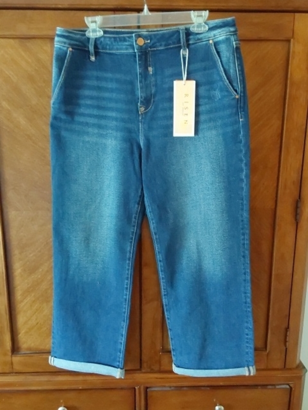 Risen Women's Blue Boyfriend Jeans - Rolled Hem